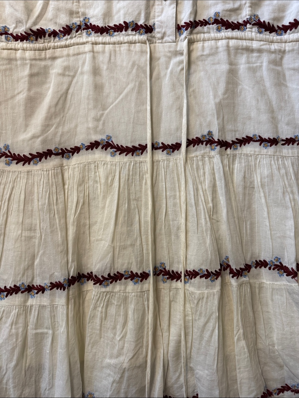 Cream Short-Sleeve Tiered Shirt Dress with Burgundy Trim - Picture 4 of 6